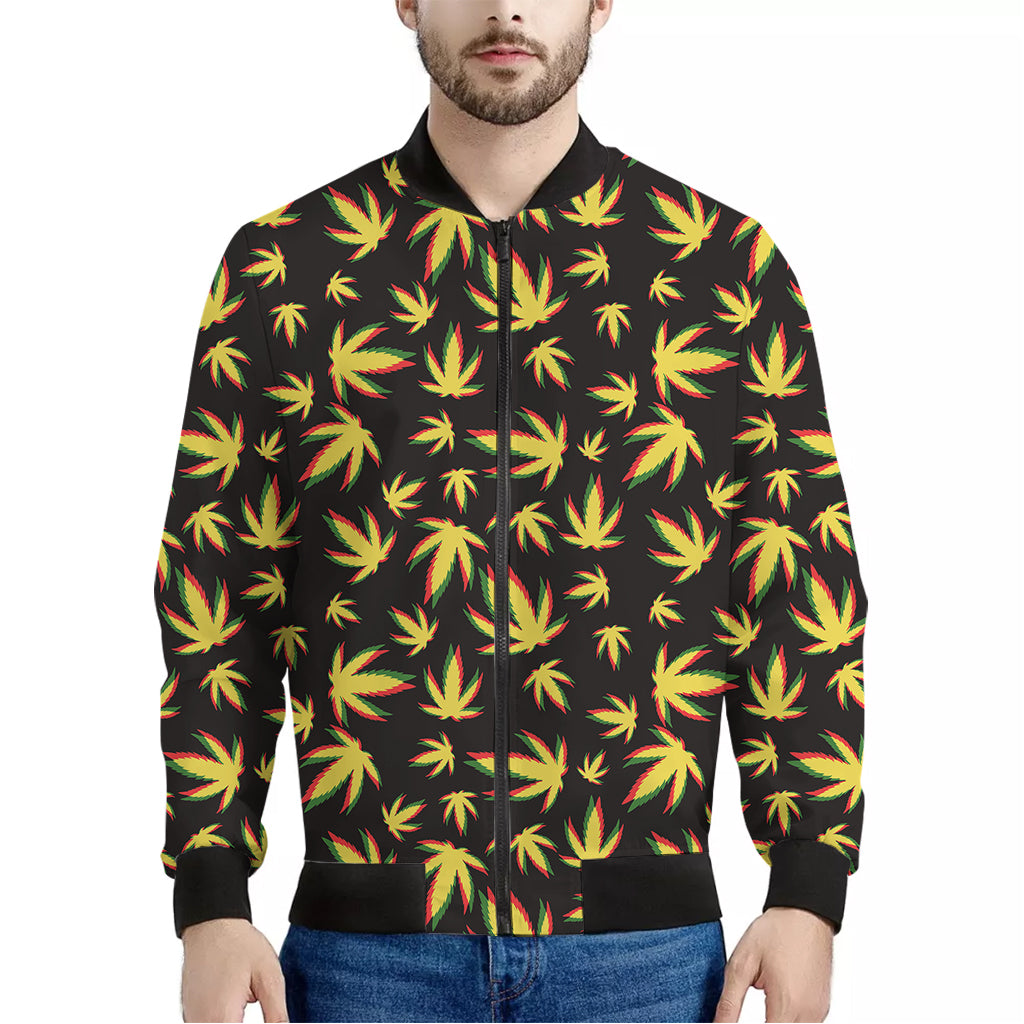 Trippy Weed Leaf Pattern Print Men's Bomber Jacket