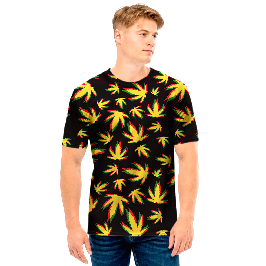 Trippy Weed Leaf Pattern Print Men's T-Shirt