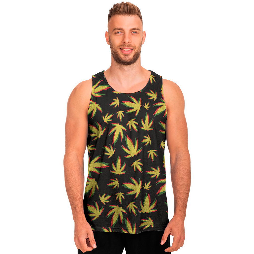 Trippy Weed Leaf Pattern Print Men's Tank Top