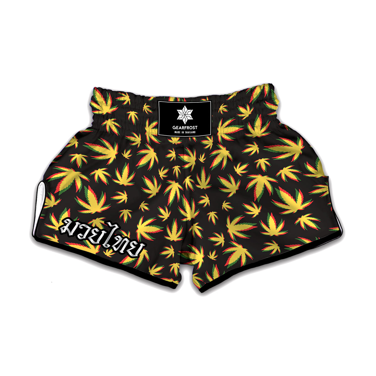 Trippy Weed Leaf Pattern Print Muay Thai Boxing Shorts