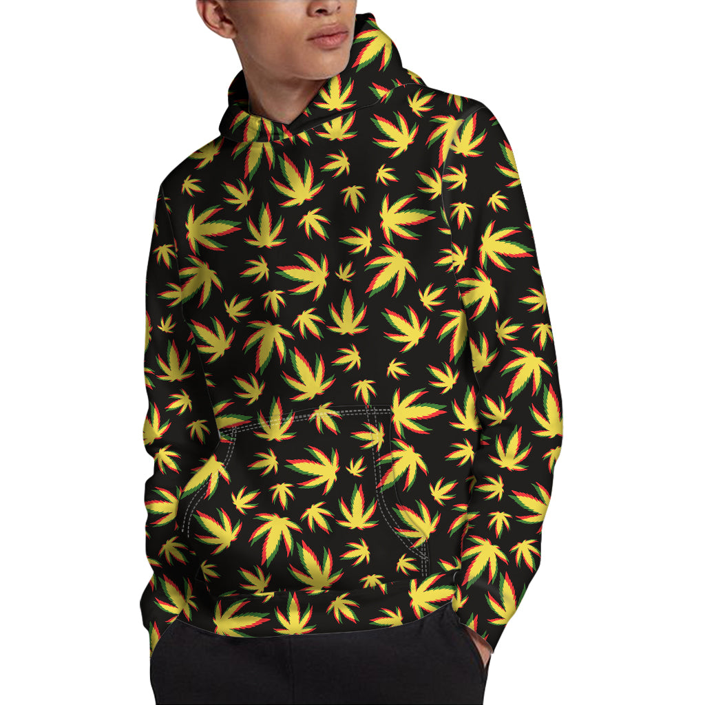 Trippy Weed Leaf Pattern Print Pullover Hoodie