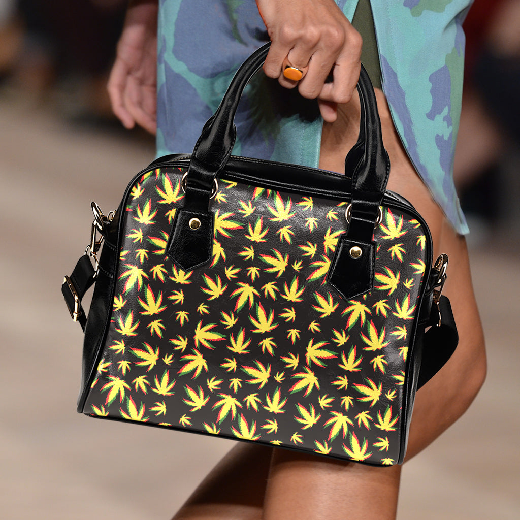 Trippy Weed Leaf Pattern Print Shoulder Handbag