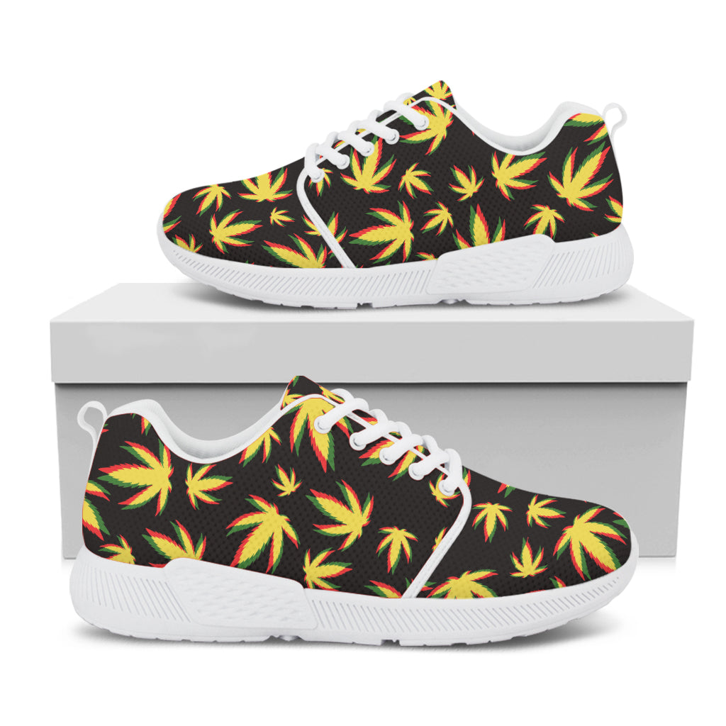 Trippy Weed Leaf Pattern Print White Athletic Shoes