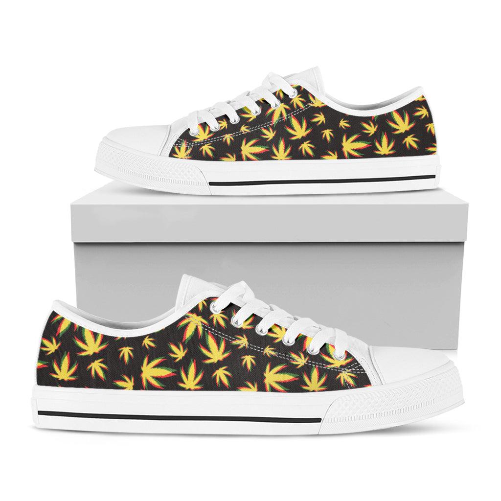 Trippy Weed Leaf Pattern Print White Low Top Shoes