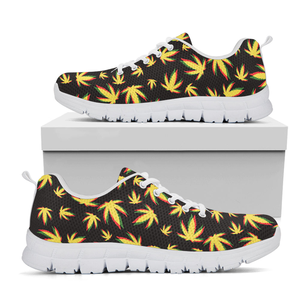 Trippy Weed Leaf Pattern Print White Sneakers