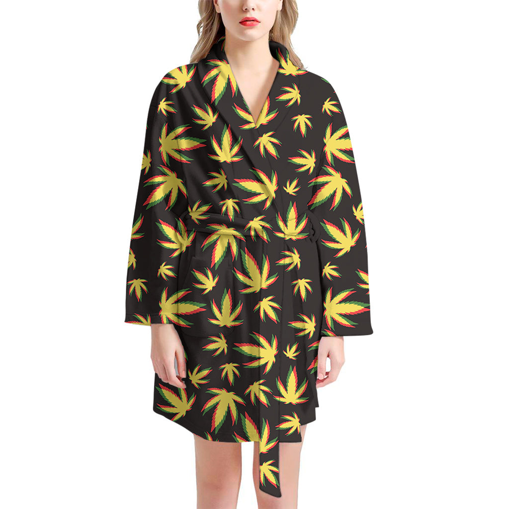 Trippy Weed Leaf Pattern Print Women's Bathrobe