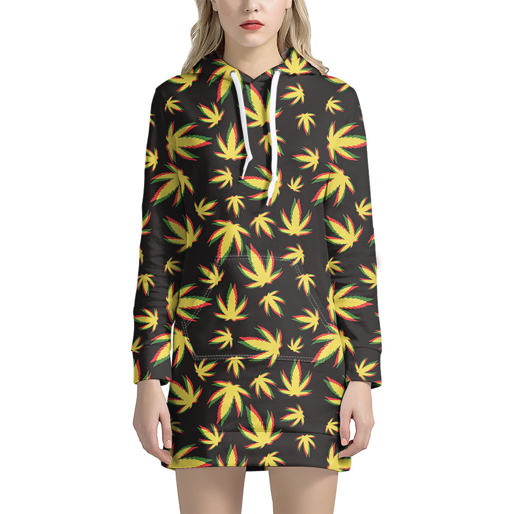 Trippy Weed Leaf Pattern Print Women's Pullover Hoodie Dress