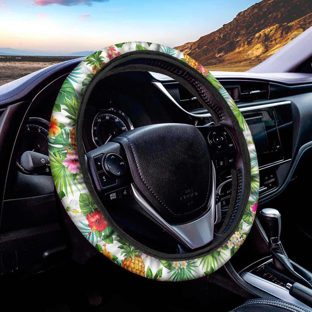 Tropical Aloha Pineapple Pattern Print Car Steering Wheel Cover