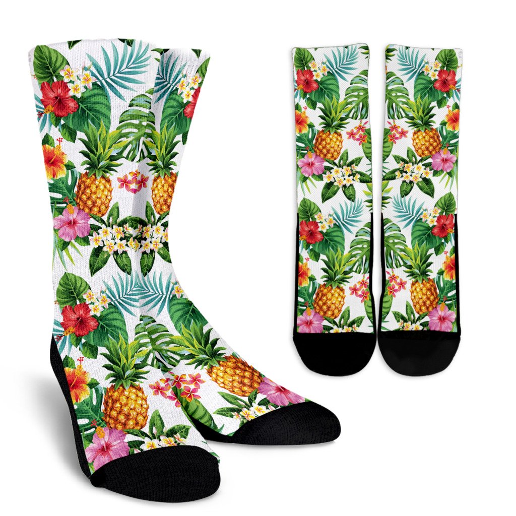 Tropical Aloha Pineapple Pattern Print Crew Socks