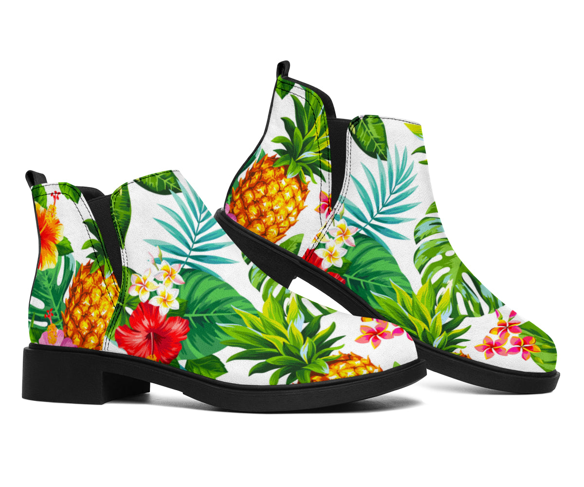 Tropical Aloha Pineapple Pattern Print Flat Ankle Boots