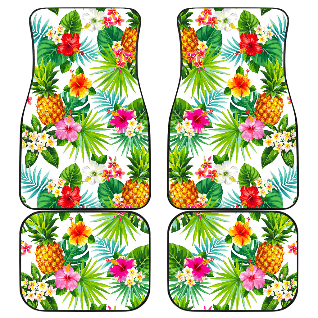 Tropical Aloha Pineapple Pattern Print Front and Back Car Floor Mats