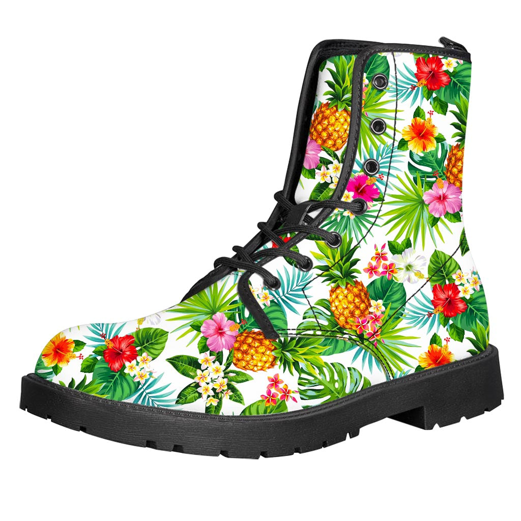 Tropical Aloha Pineapple Pattern Print Leather Boots