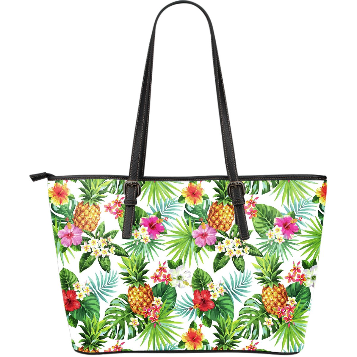 Tropical Aloha Pineapple Pattern Print Leather Tote Bag