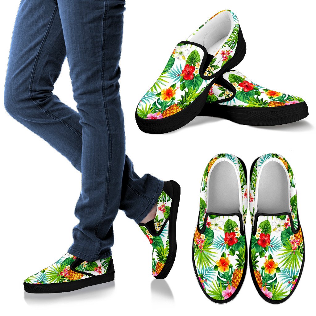 Tropical Aloha Pineapple Pattern Print Men's Slip On Shoes