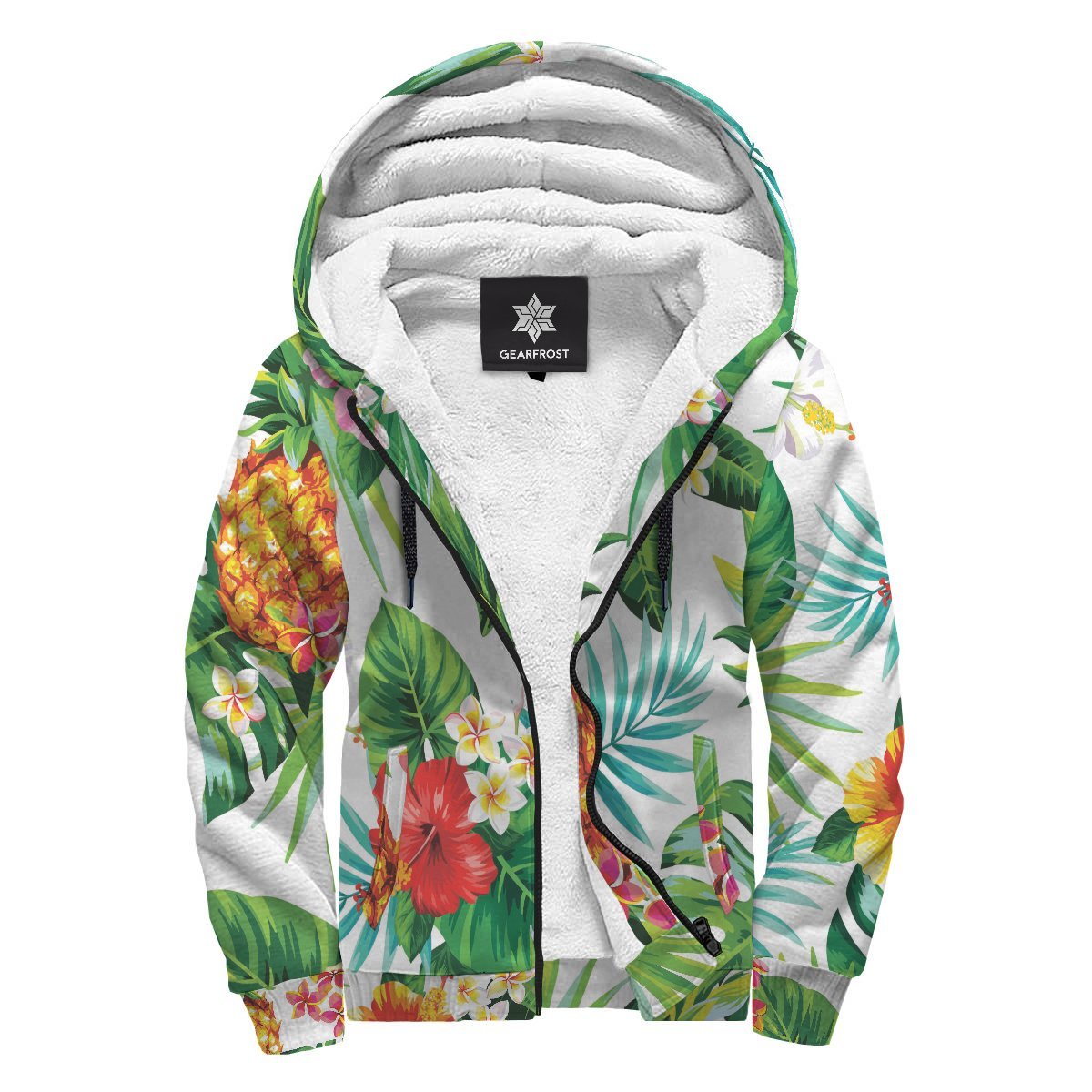 Tropical Aloha Pineapple Pattern Print Sherpa Lined Fleece Hoodie