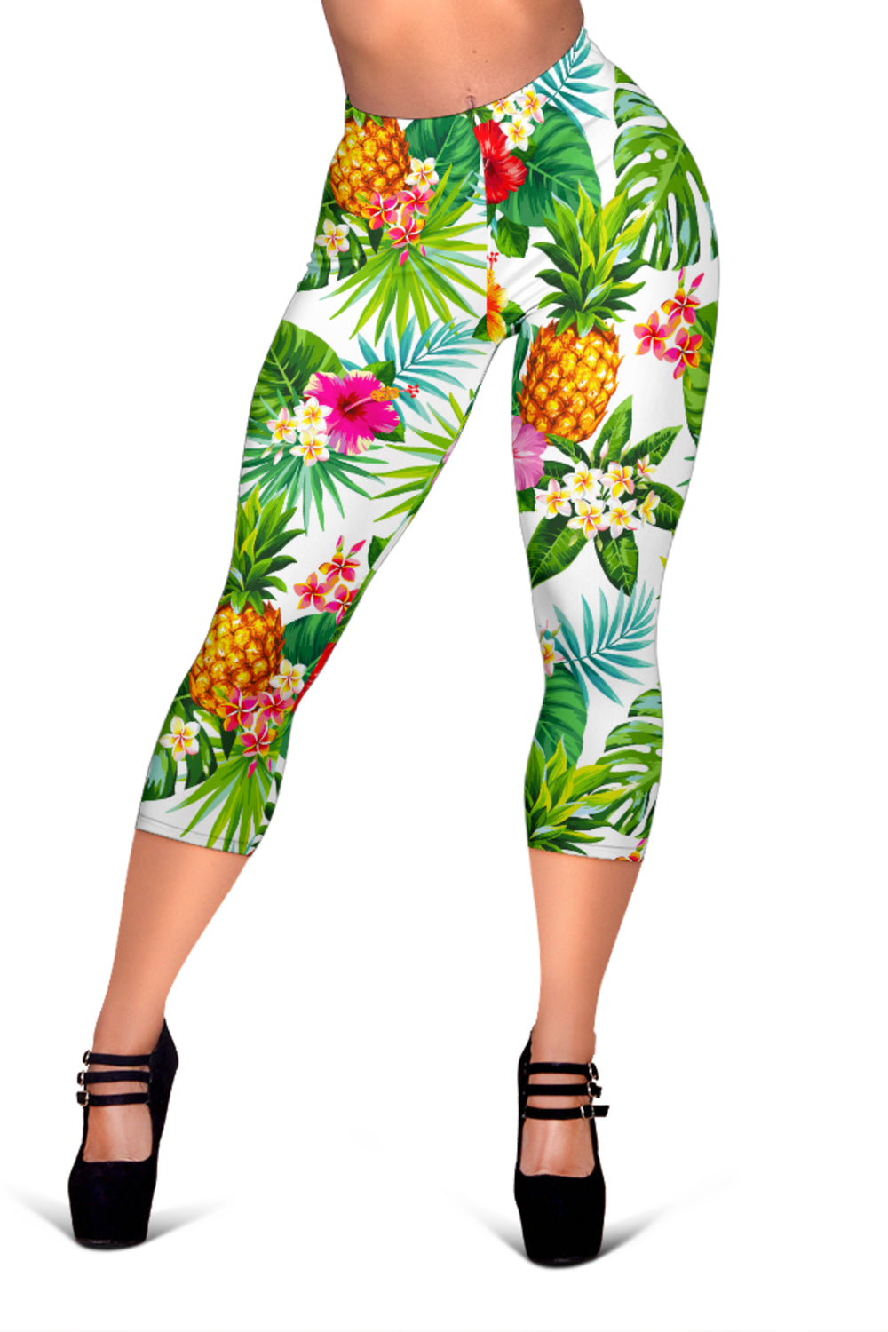 Tropical Aloha Pineapple Pattern Print Women's Capri Leggings