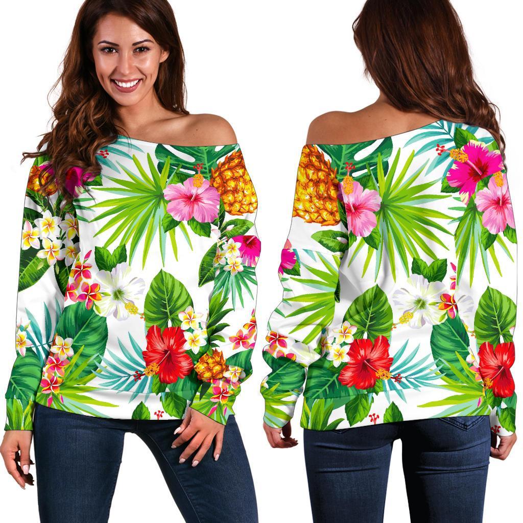 Tropical Aloha Pineapple Pattern Print Women's Off-Shoulder Sweatshirt