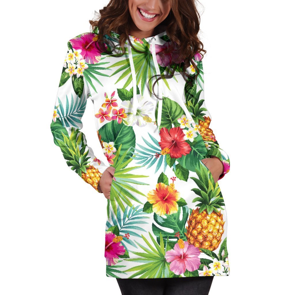 Tropical Aloha Pineapple Pattern Print Women's Pullover Hoodie Dress