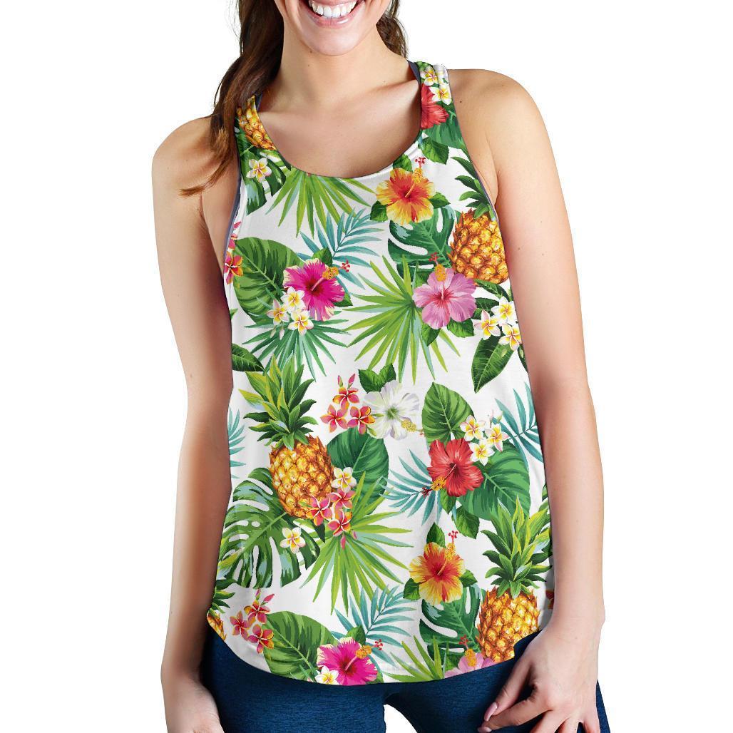 Tropical Aloha Pineapple Pattern Print Women's Racerback Tank Top