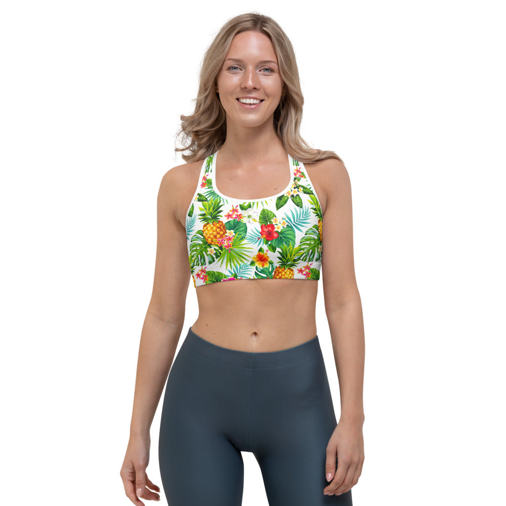 Tropical Aloha Pineapple Pattern Print Women's Sports Bra