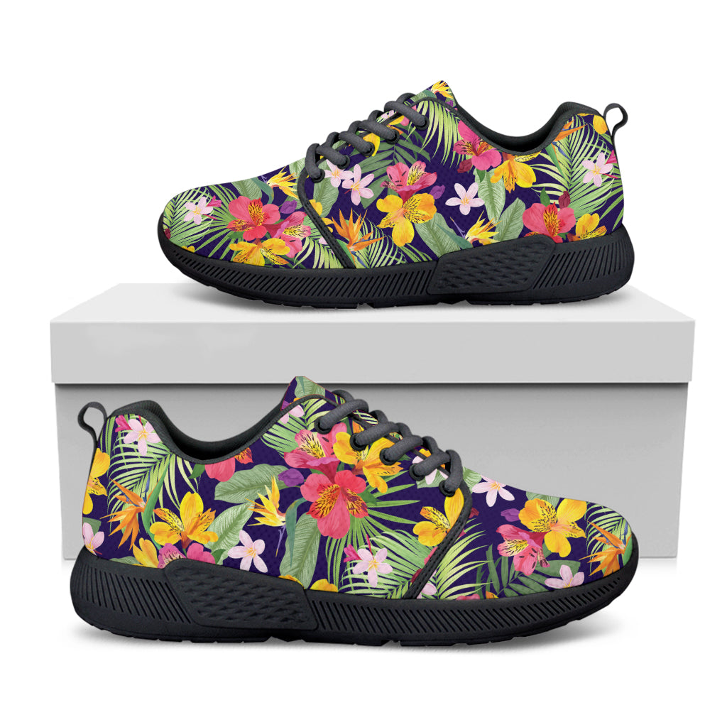 Tropical Alstroemeria Pattern Print Black Athletic Shoes