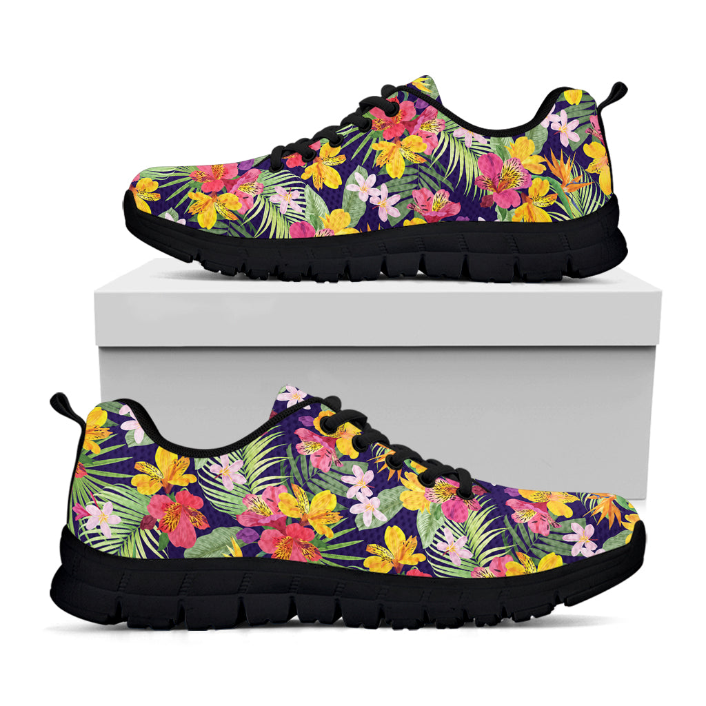 Tropical Alstroemeria Pattern Print Black Sneakers