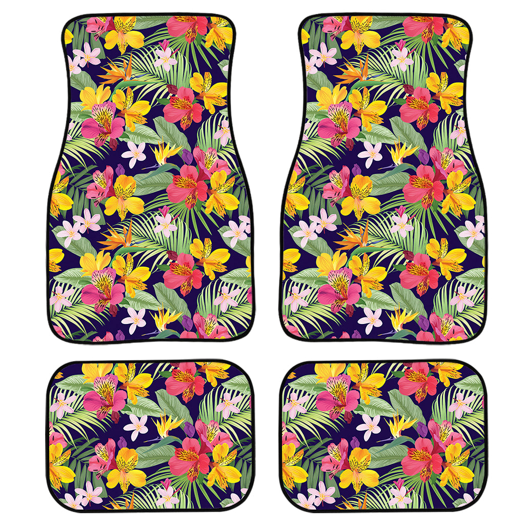 Tropical Alstroemeria Pattern Print Front and Back Car Floor Mats