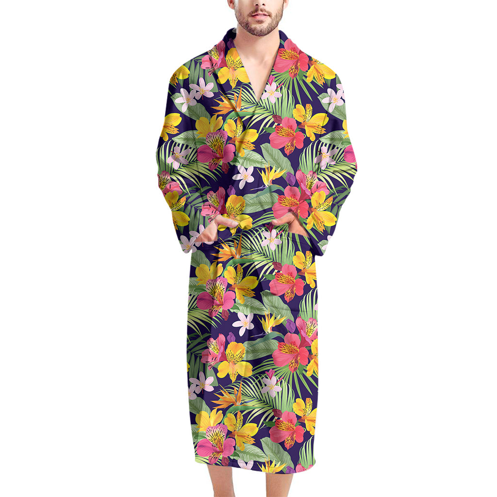 Tropical Alstroemeria Pattern Print Men's Bathrobe