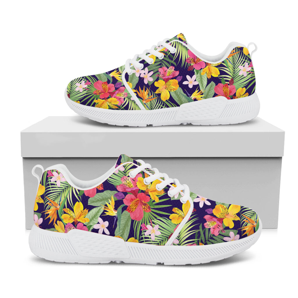 Tropical Alstroemeria Pattern Print White Athletic Shoes