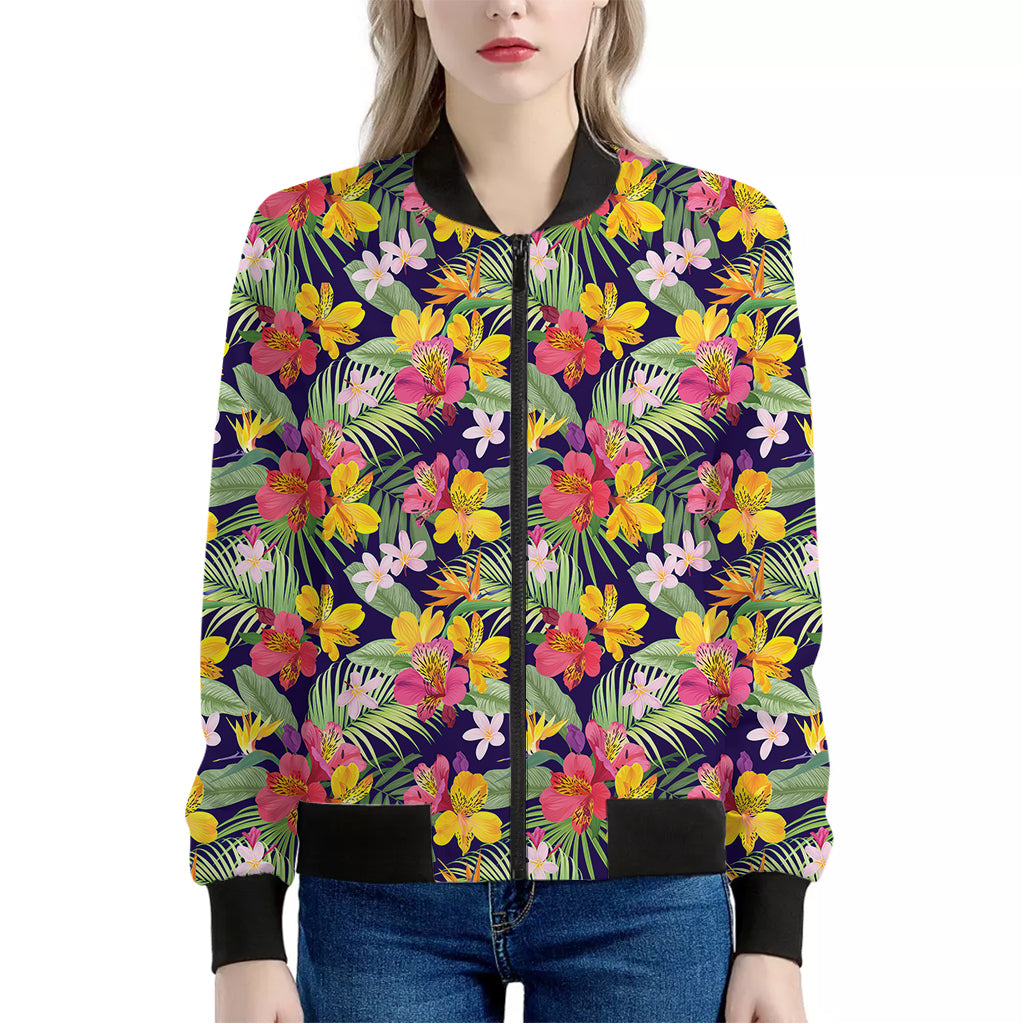 Tropical Alstroemeria Pattern Print Women's Bomber Jacket