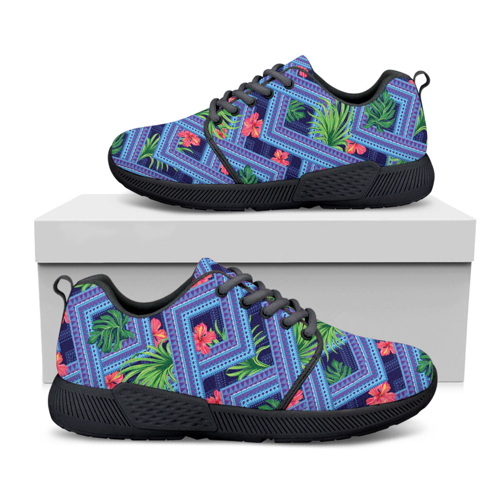 Tropical Aztec Geometric Pattern Print Black Athletic Shoes