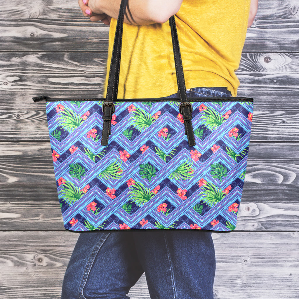 Tropical Aztec Geometric Pattern Print Leather Tote Bag