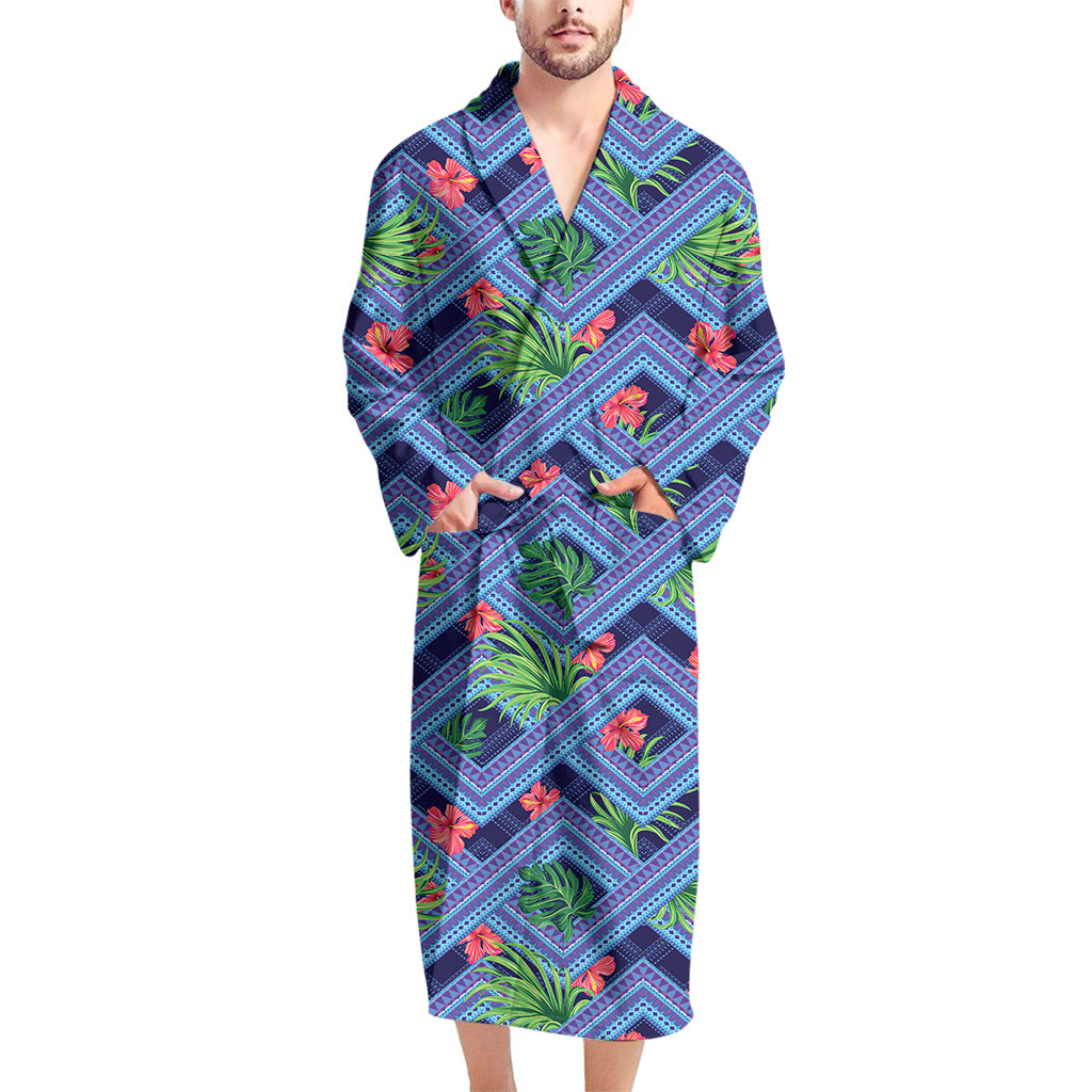 Tropical Aztec Geometric Pattern Print Men's Bathrobe