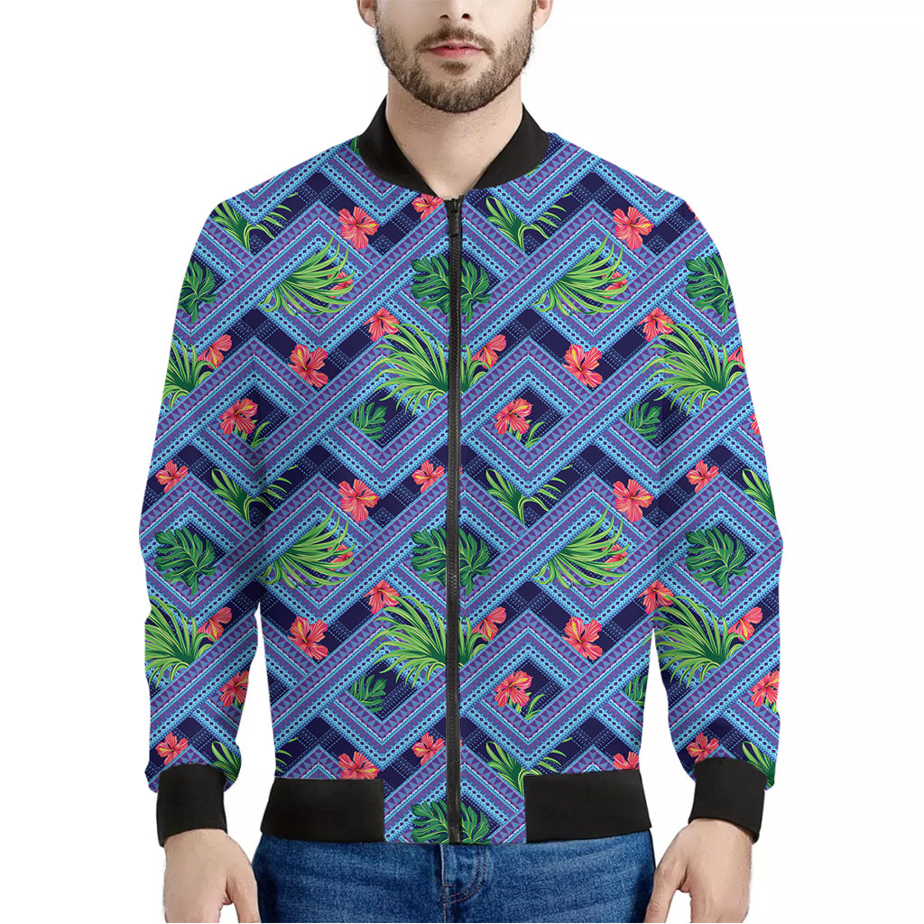 Tropical Aztec Geometric Pattern Print Men's Bomber Jacket