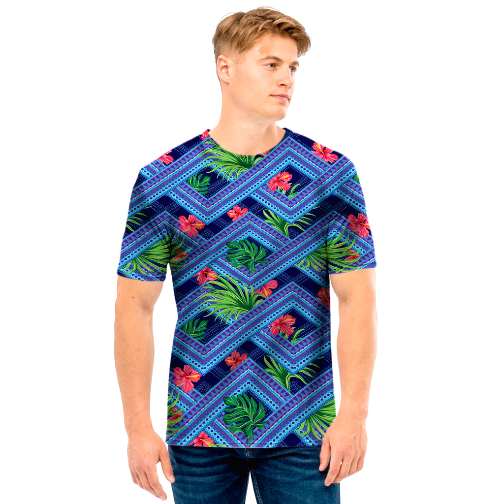 Tropical Aztec Geometric Pattern Print Men's T-Shirt