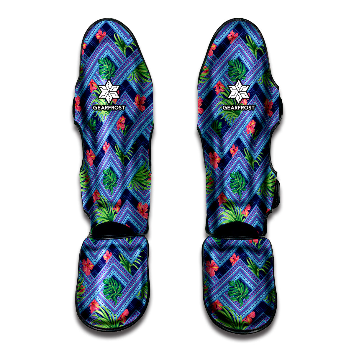 Tropical Aztec Geometric Pattern Print Muay Thai Shin Guards