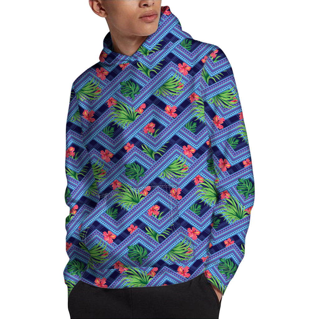 Tropical Aztec Geometric Pattern Print Pullover Hoodie