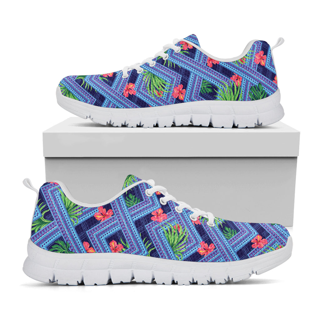 Tropical Aztec Geometric Pattern Print White Sneakers