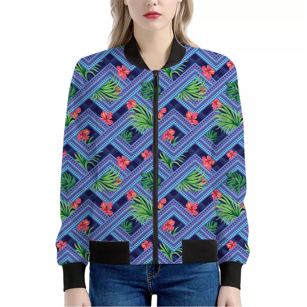 Tropical Aztec Geometric Pattern Print Women's Bomber Jacket