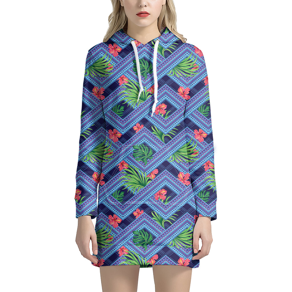 Tropical Aztec Geometric Pattern Print Women's Pullover Hoodie Dress