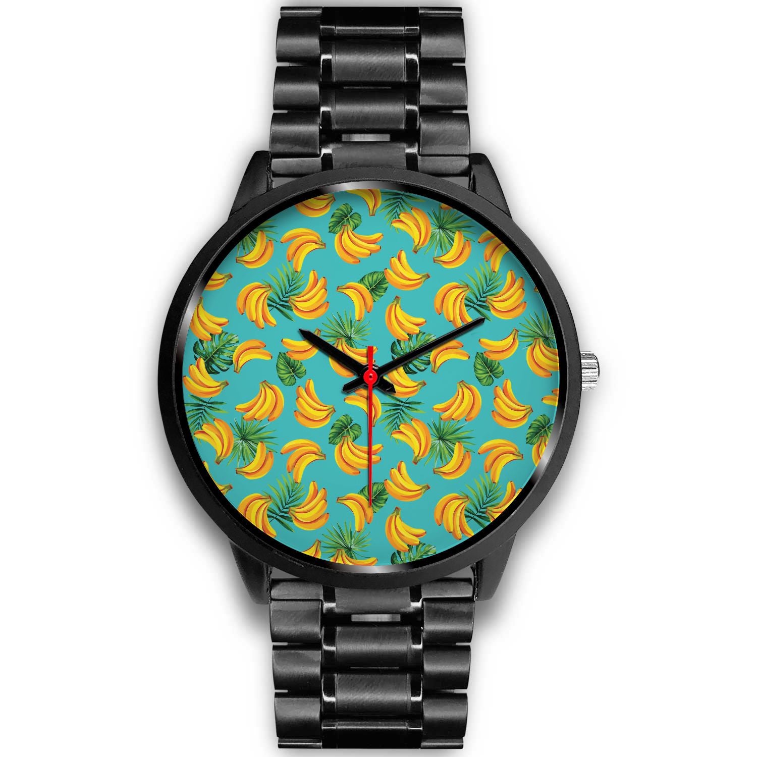 Tropical Banana Leaf Pattern Print Black Watch