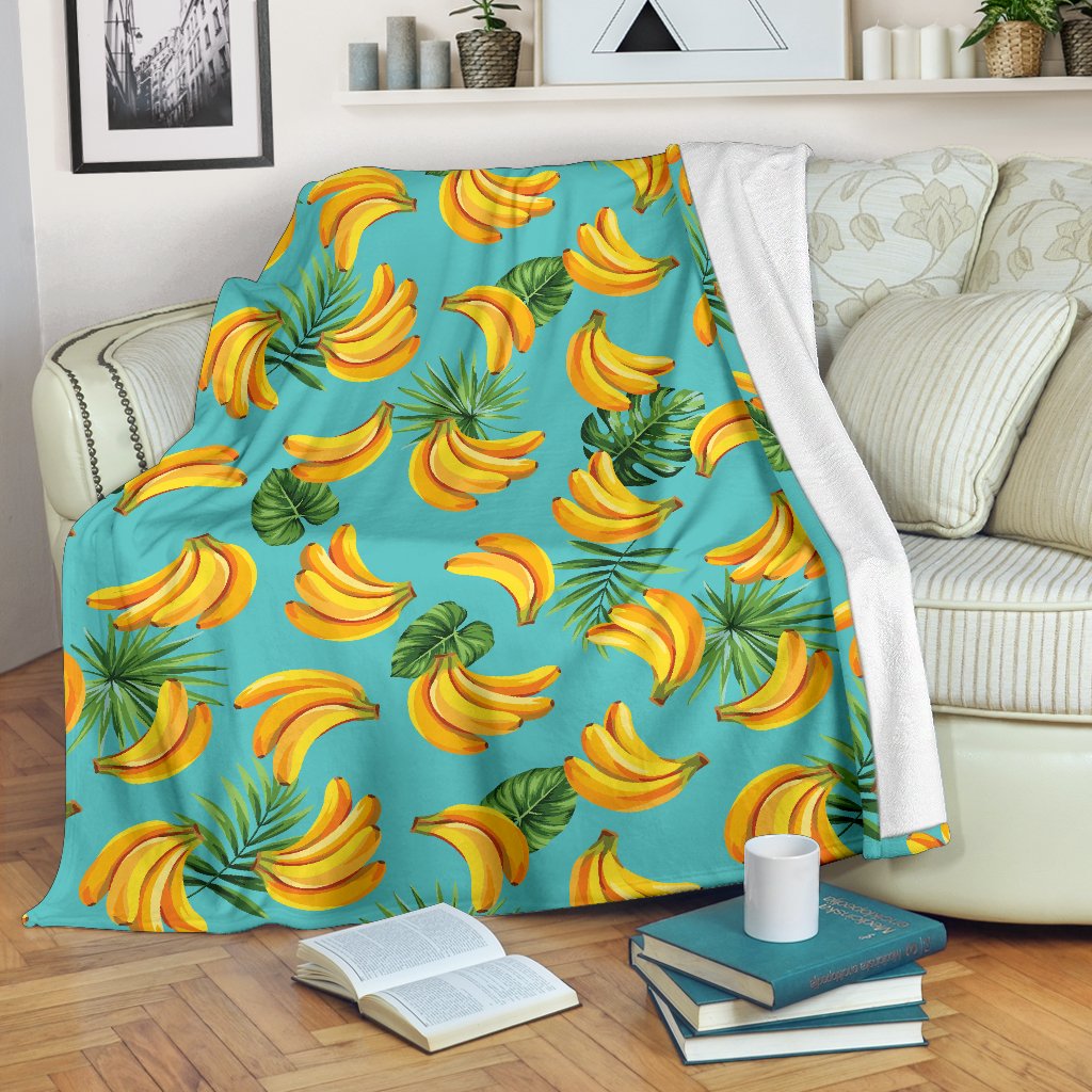 Tropical Banana Leaf Pattern Print Blanket