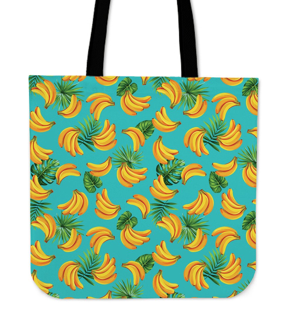 Tropical Banana Leaf Pattern Print Canvas Tote Bag