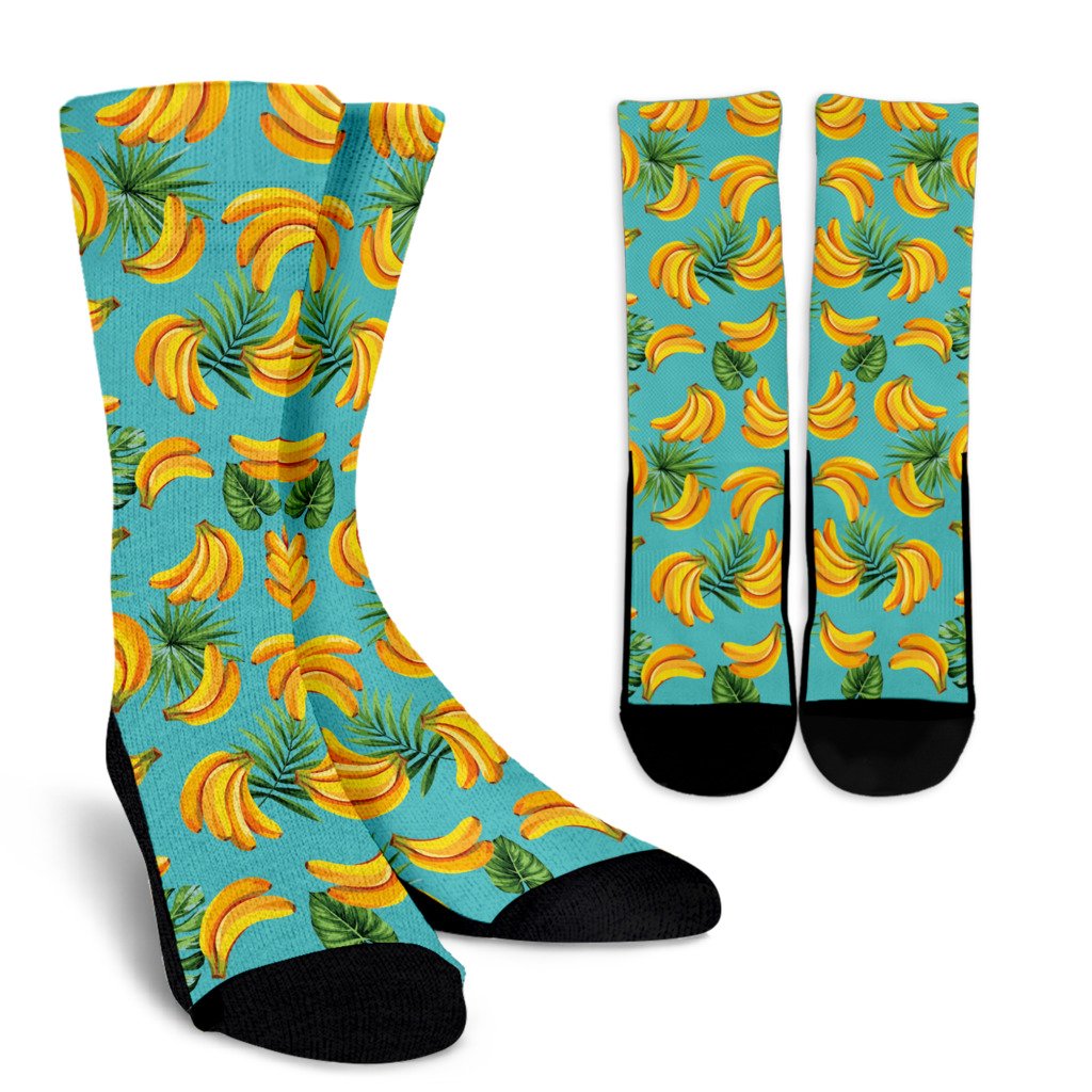 Tropical Banana Leaf Pattern Print Crew Socks