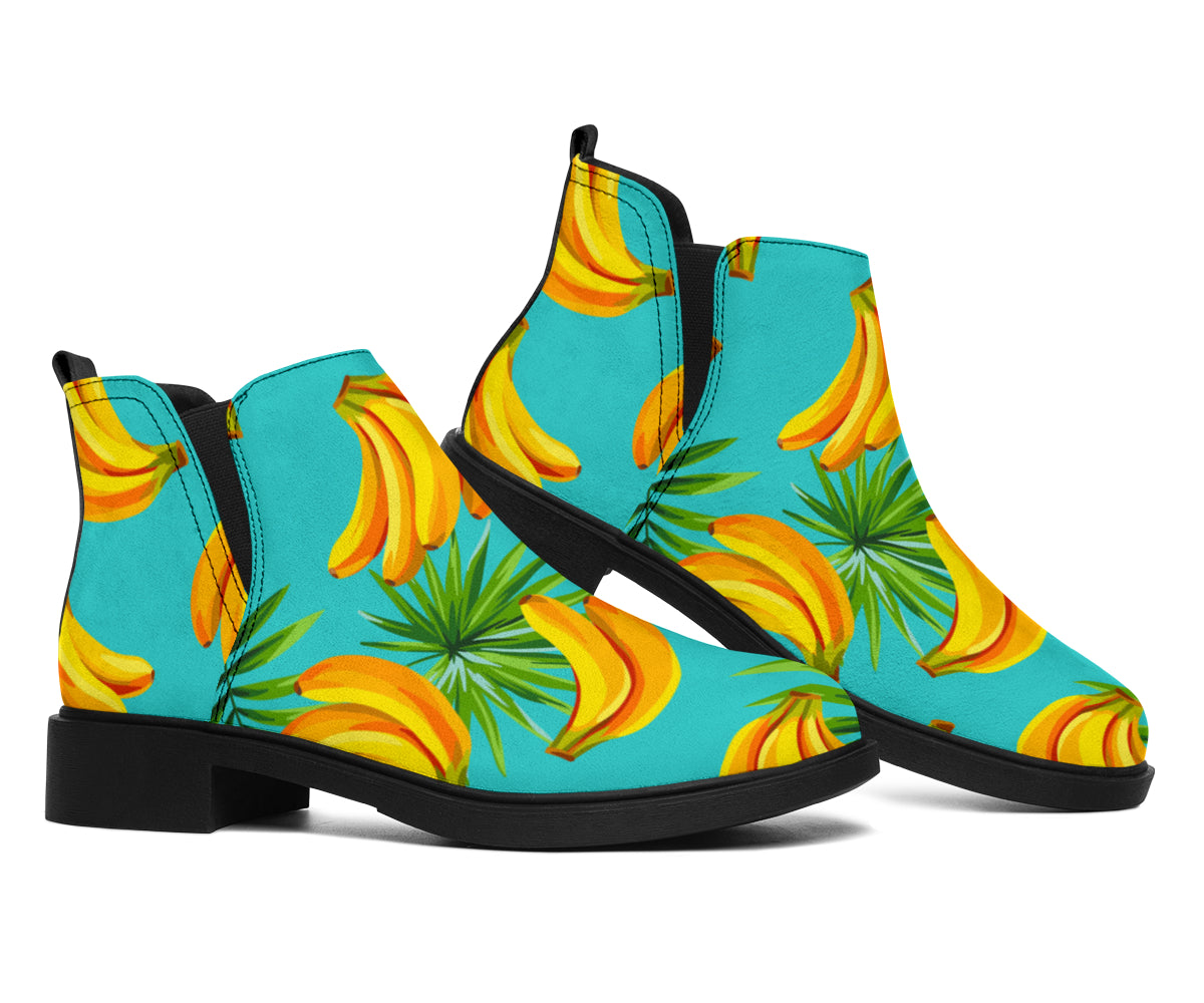 Tropical Banana Leaf Pattern Print Flat Ankle Boots