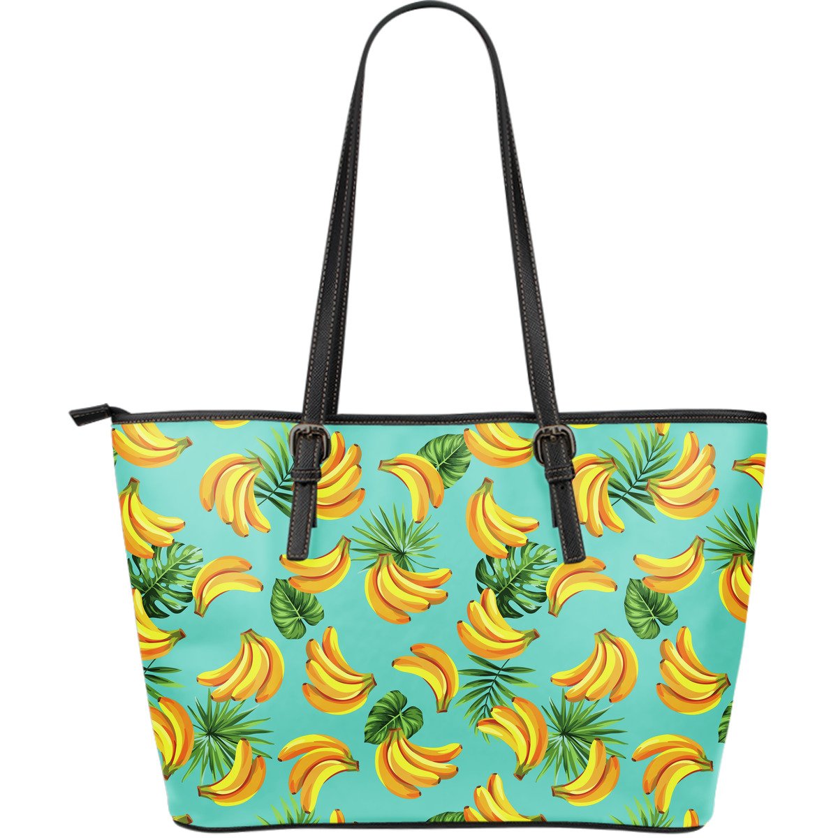 Tropical Banana Leaf Pattern Print Leather Tote Bag