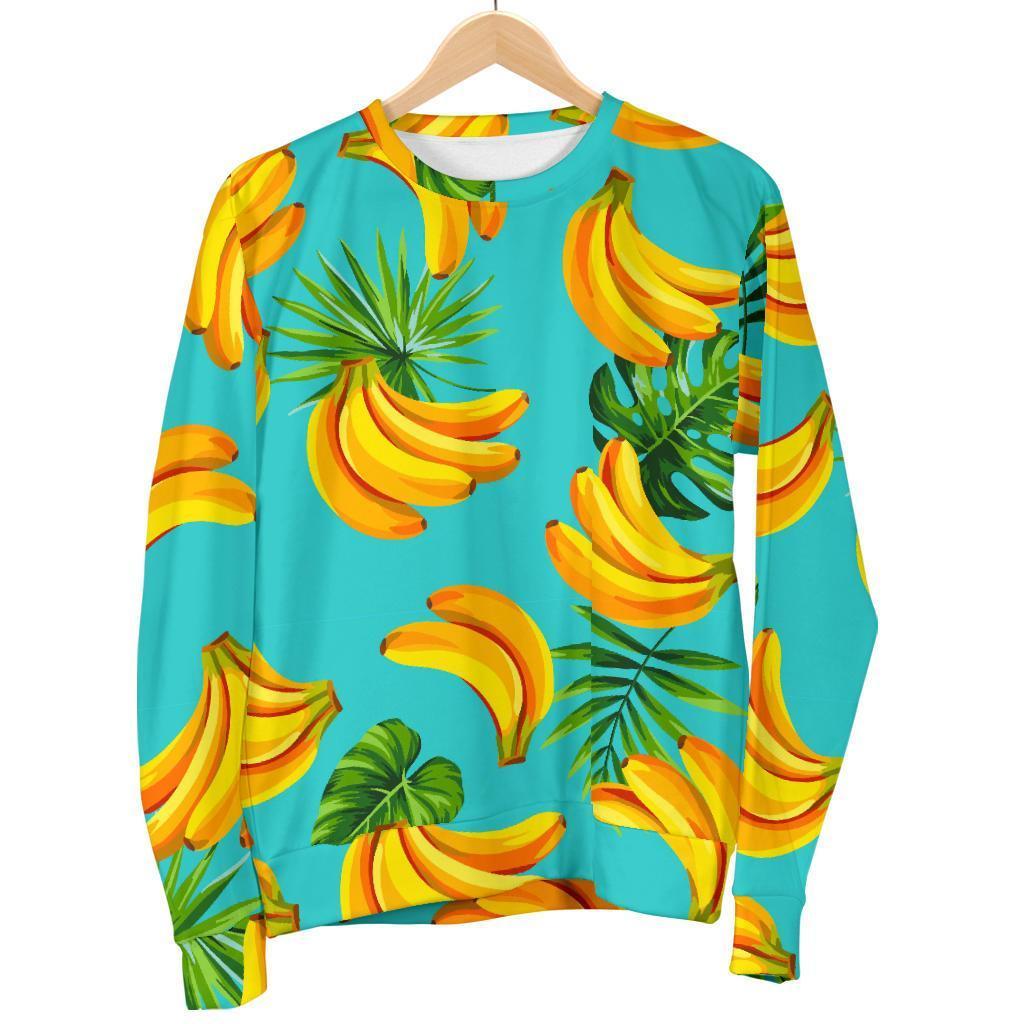 Tropical Banana Leaf Pattern Print Men's Crewneck Sweatshirt