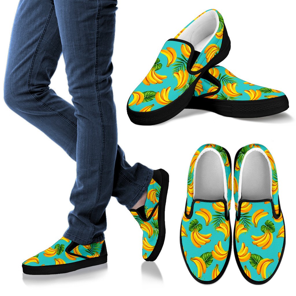 Tropical Banana Leaf Pattern Print Men's Slip On Shoes