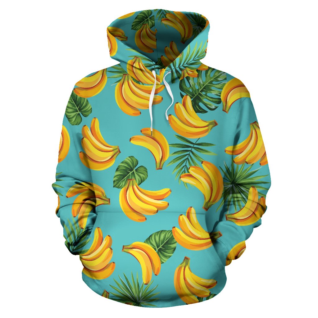 Tropical Banana Leaf Pattern Print Pullover Hoodie