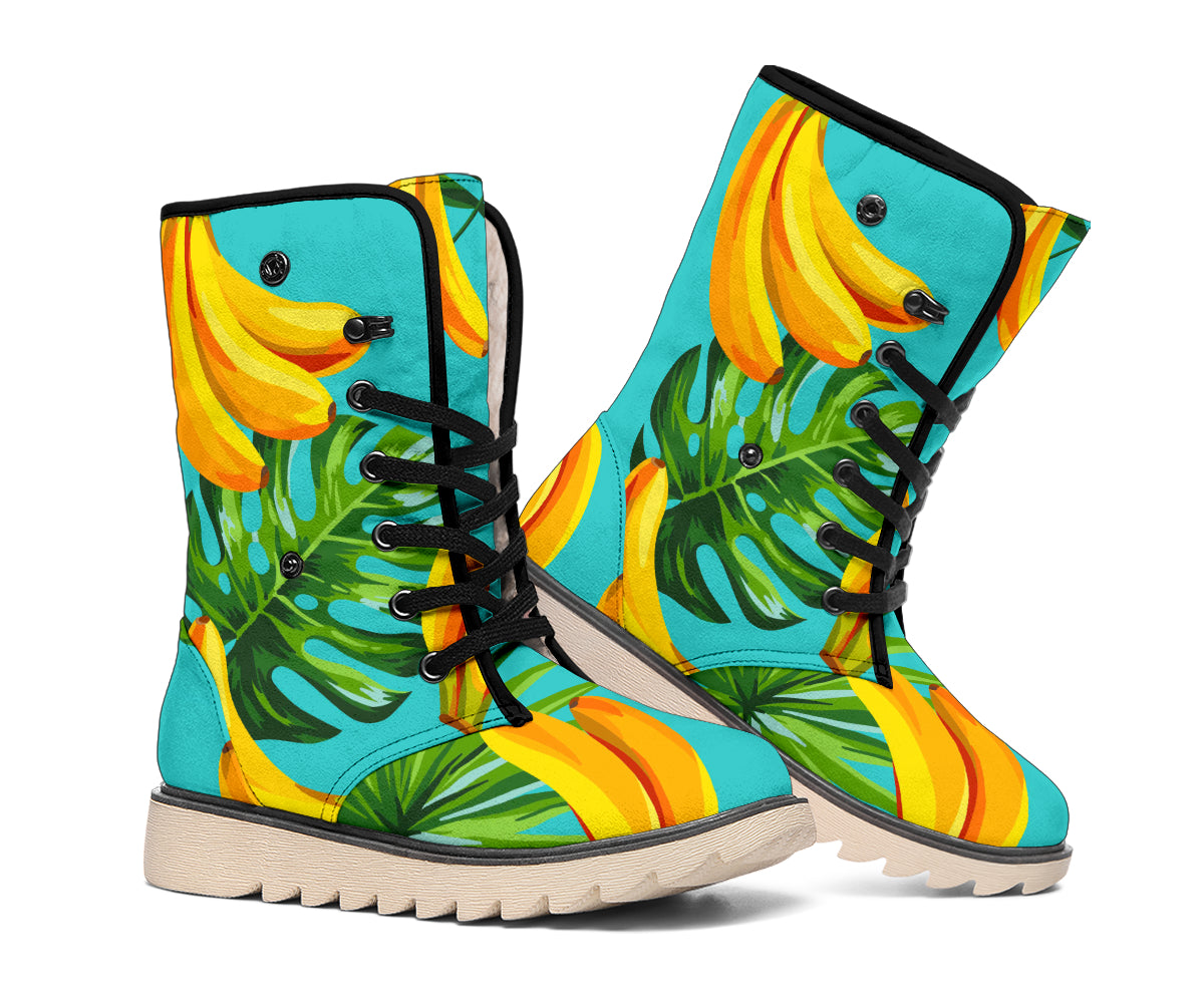 Tropical Banana Leaf Pattern Print Winter Boots